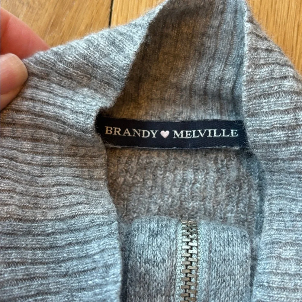Brandy Melville Cropped Sweater Cashmere Blend Quarter Zip Mock Neck Grey OS
